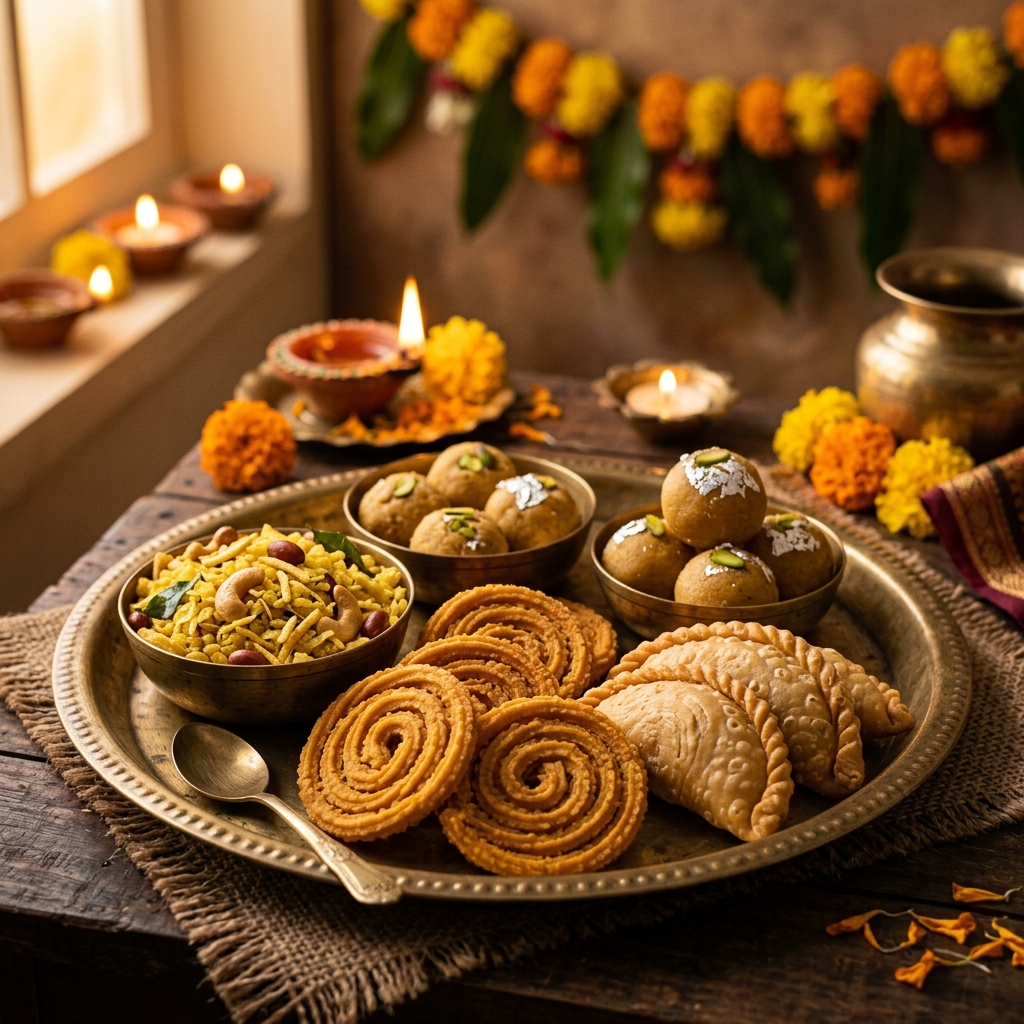 Traditional Maharashtrian snack arrangement